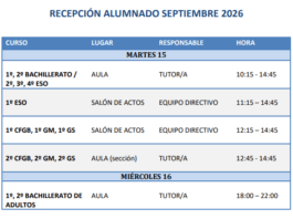 RECEPCIÓN ALUMNADO SEPTIEMBRE 2026
